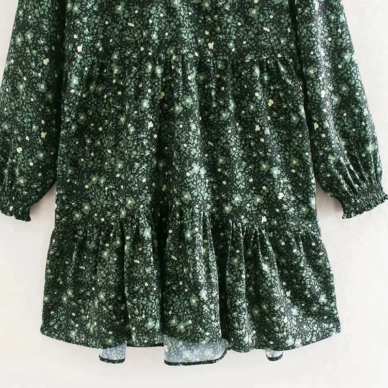 Женское платье с длинным рукавом za свободное зеленое мини цветочным принтом и