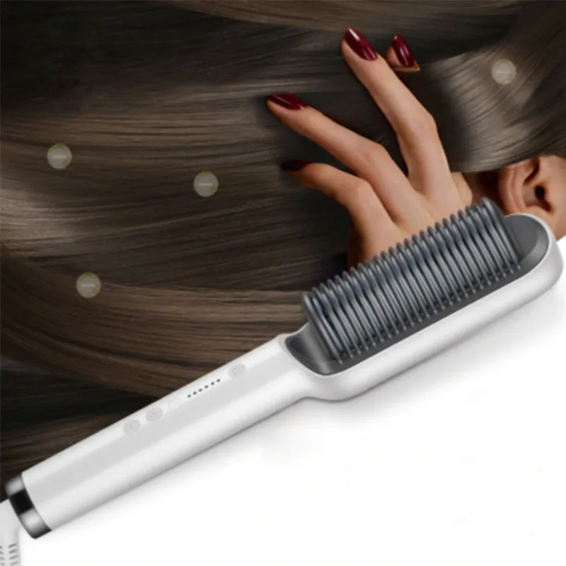 

Upgraded Anion Hair Straightener Brush Hair Straightening Hot Brush Fast Ceramic PTC Heating Smoothing Brush 5 Levels Adjustable