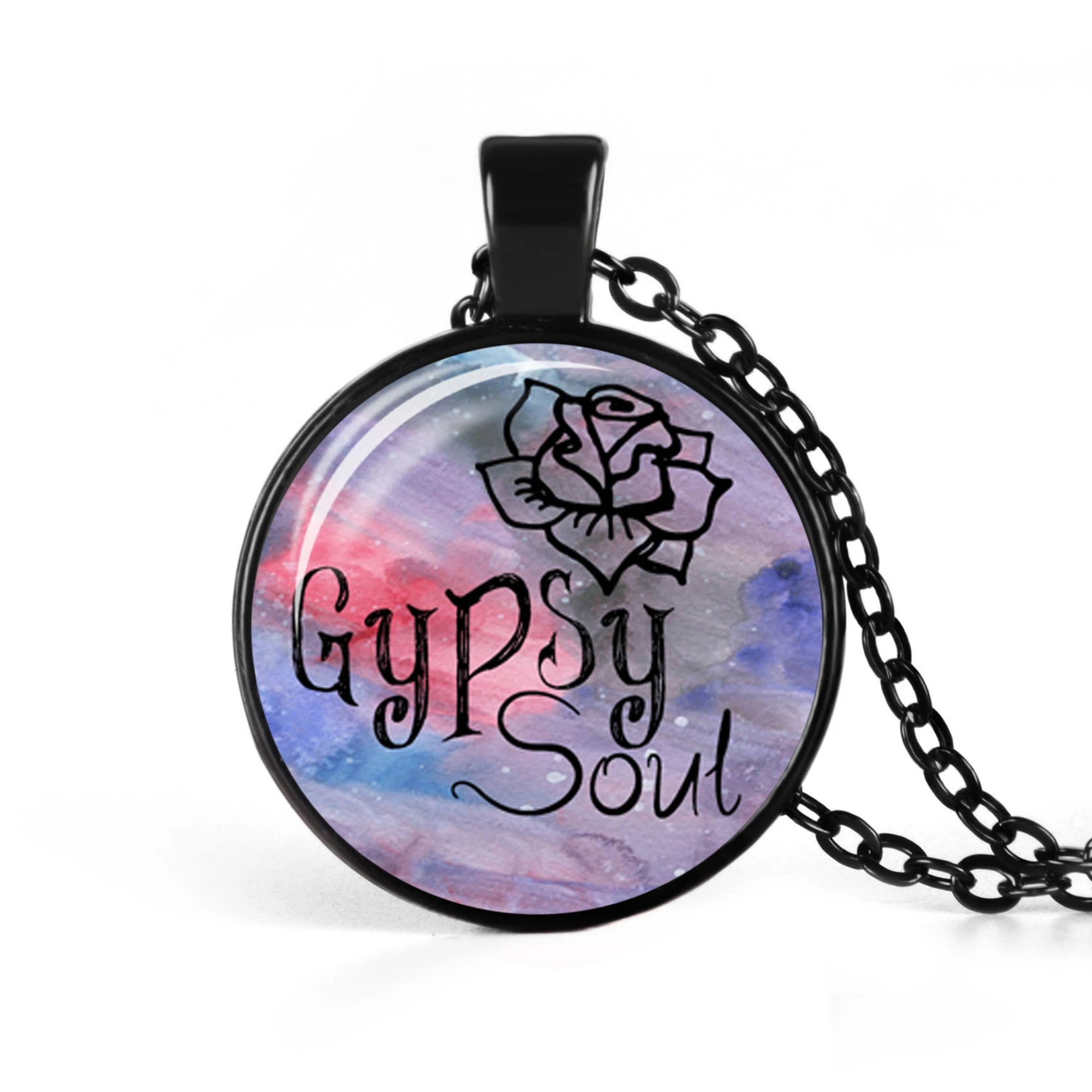 Смелость дорогой сердце черный стеклянный купольный Кабошон ожерелье Мода кулон