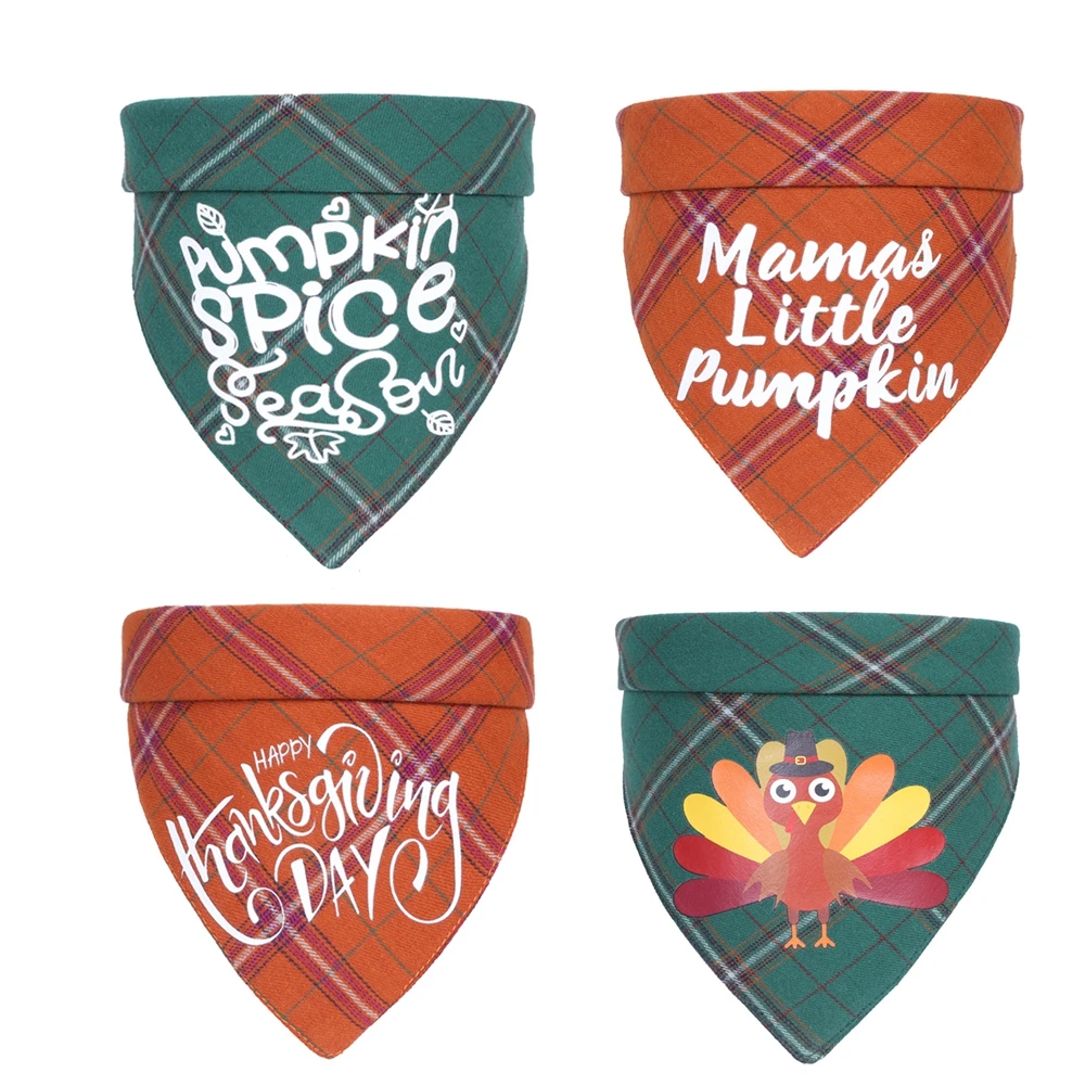 

Thanksgiving Dog Bandana Classic Plaid Patterns Reversible Triangular Bibs Scarf Accessories for Dogs Cats Pets Animals