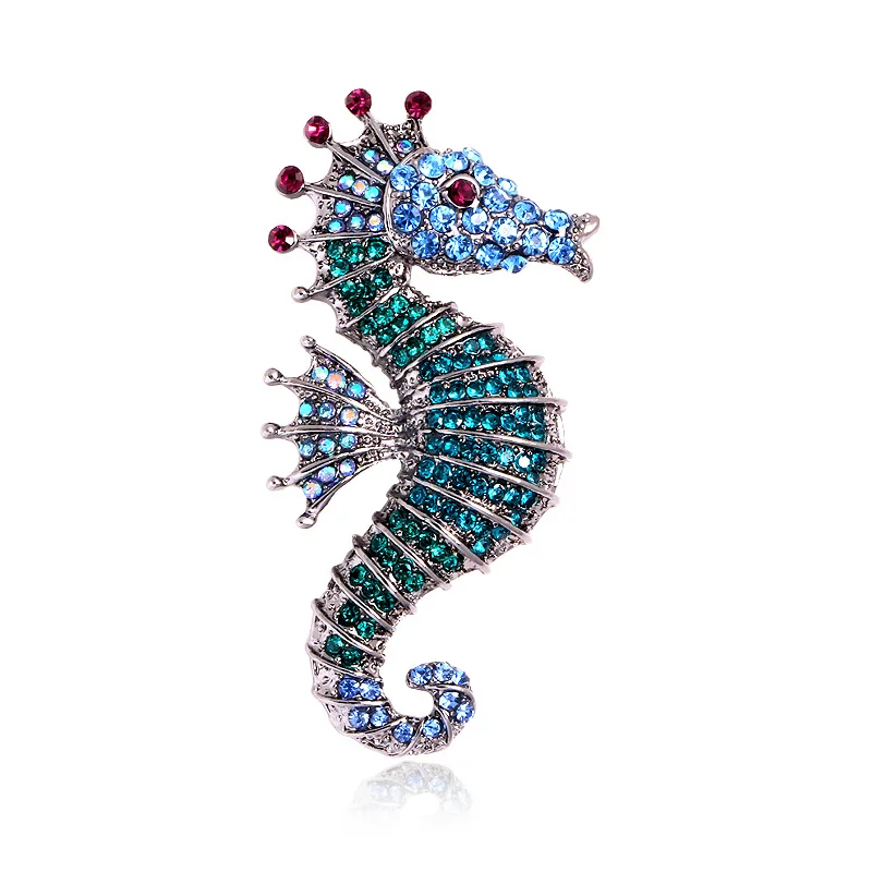 

New Seahorse Brooches Fashion Cute Animal Rhinestone Brooch for Men Clothing Accessories Women Texture Vintage Jewelry Gift