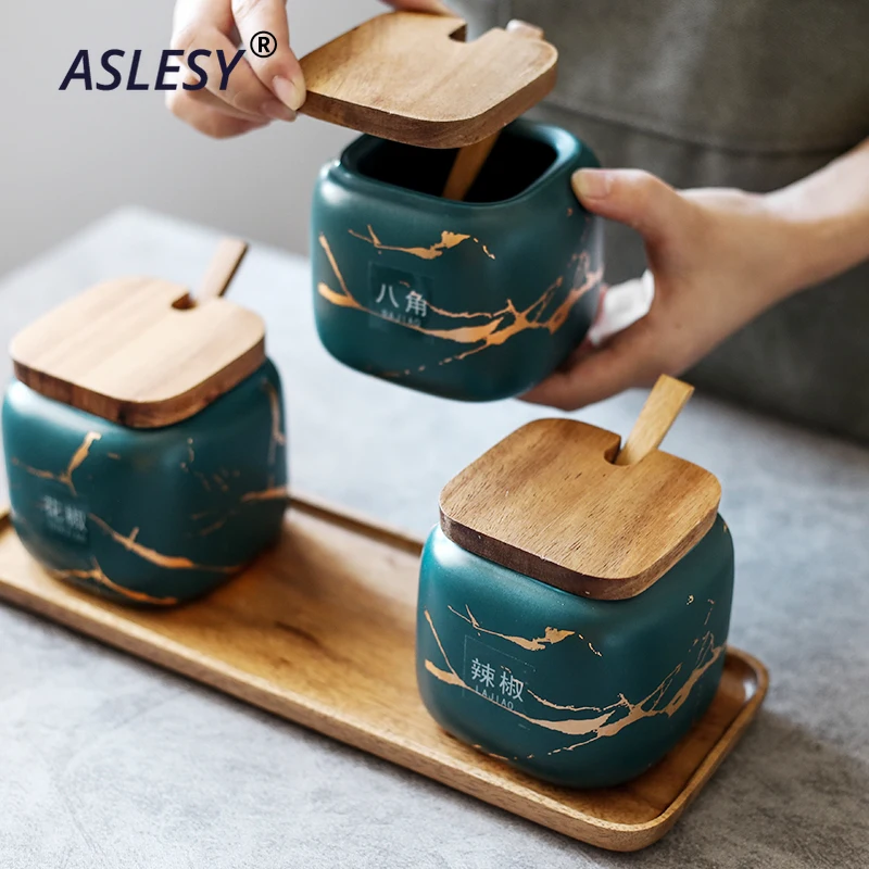 Скандинавские матовые мраморные керамические приправа банка набор креативных