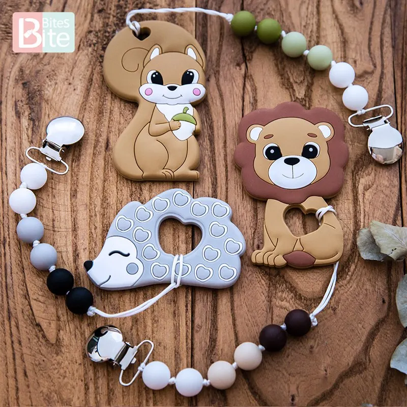 Bite Bites 1pc Pacifier Clip Chain Baby Silicone Teether Fox Animal Soother Clasp Food Grade Perle Rodent Nipple Holde | Мать и ребенок