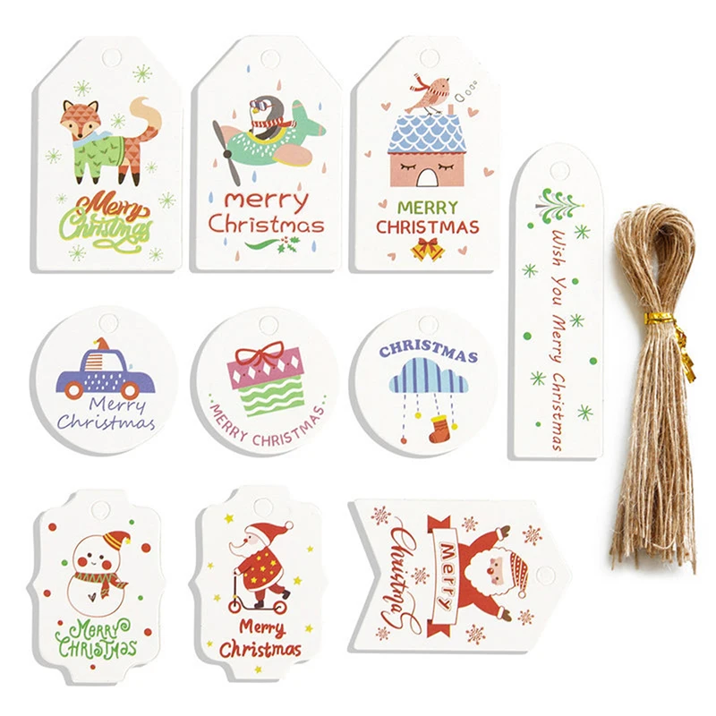 

50pcs/set Creative Painted Christmas Tag Merry Christmas Tags Kraft Paper Card Gift Label Tag DIY Hang Tags Holiday Message Card