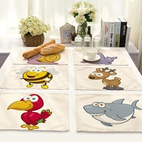 placemats cotton linen cartoon animal printed kitchen accessories comfortable placemats for dining table exquisite craft 4232cm