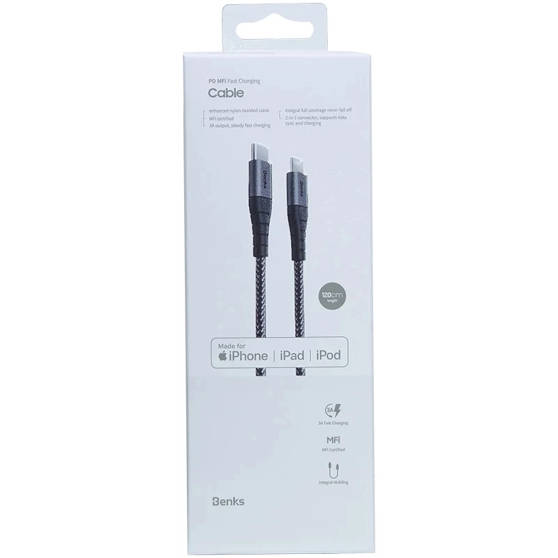 

Benks MFi Cable PD Lightning Fast Charging Cable For iPhone XS 11 Pro MAX X XR 8 Plus USB C to Lightning Phone Charger Cord 1.2M