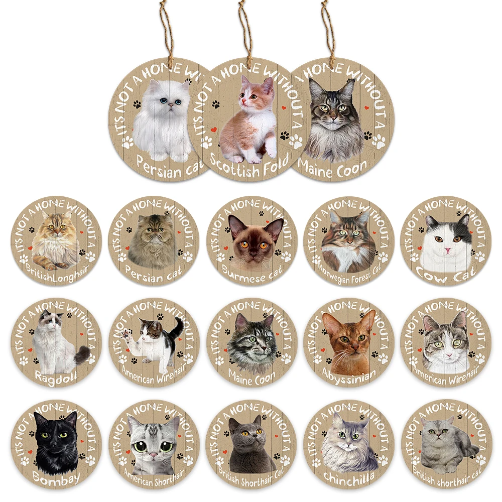 

Cat Sign Round Shape Wooden Hanging Friendship Wood Plaque Pet Cat Houses Decor Wall Stickers Decoration For Home