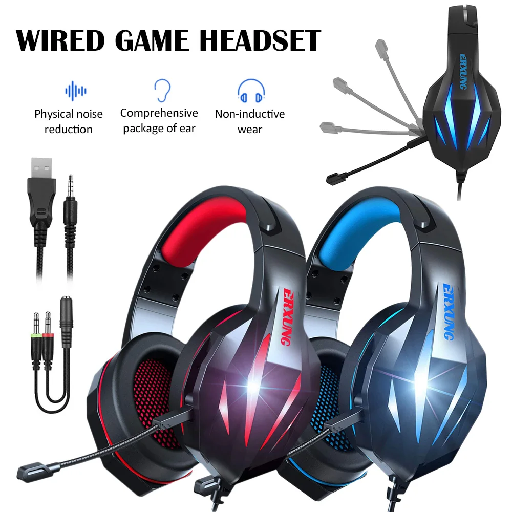 

Gaming Headset with Microphone Wire Noise Cancelling LED Light Bass Surround Over Ear Headphones for PS4/Xbox One/PC