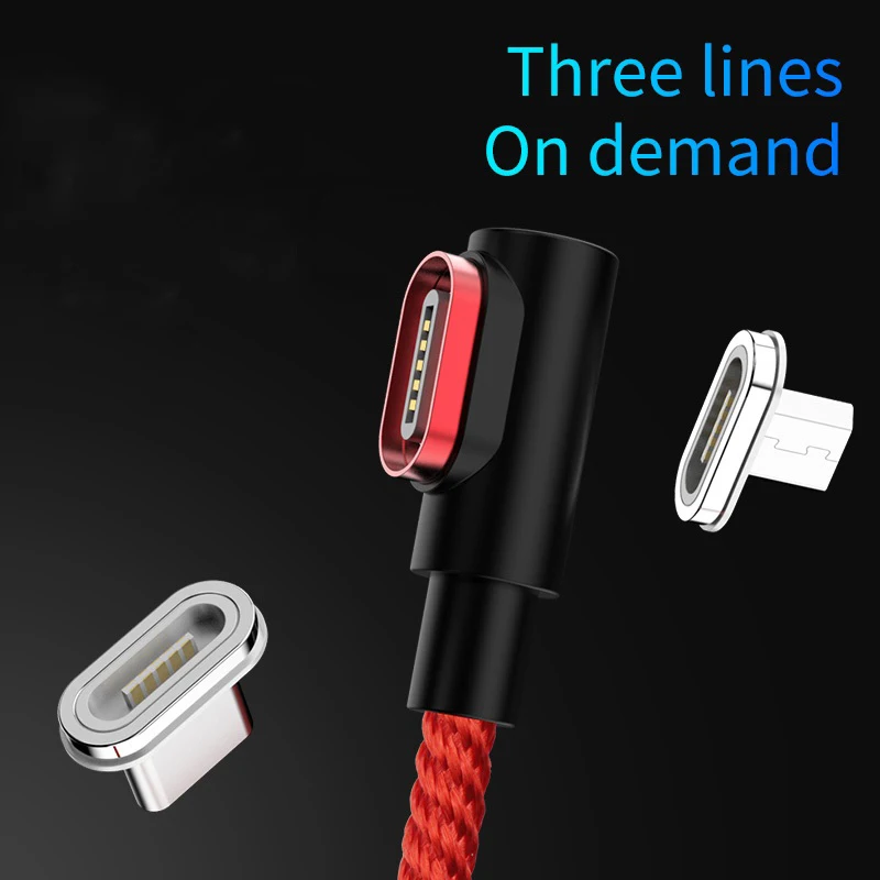 Магнитный USB кабель 90 градусов 3A Micro Type C для Samsung Xiaomi Huawei быстрая зарядка зарядный