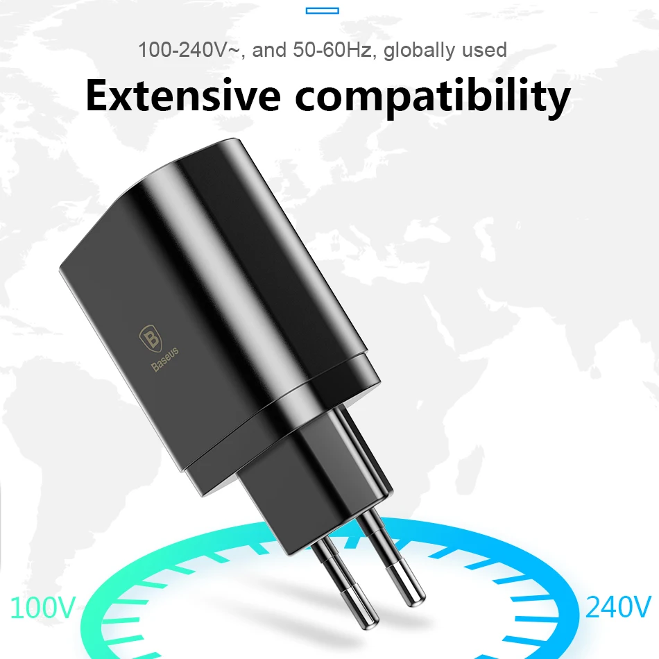 Baseus 3 порта USB зарядное устройство Быстрая зарядка 3.4A настенное штепсельная вилка