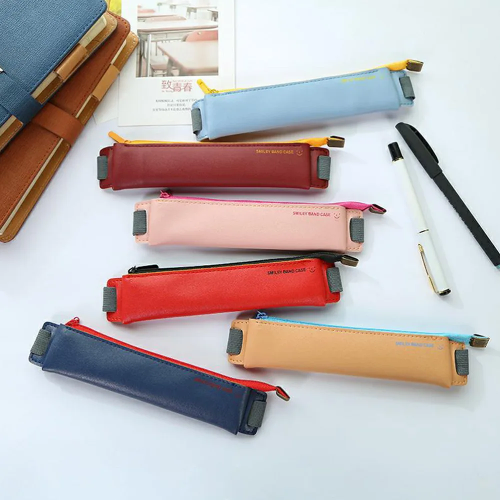 

Business PU Pen Bag High-end Customized Elastic Buckle Book Bag for Pen Storage Use (Red)