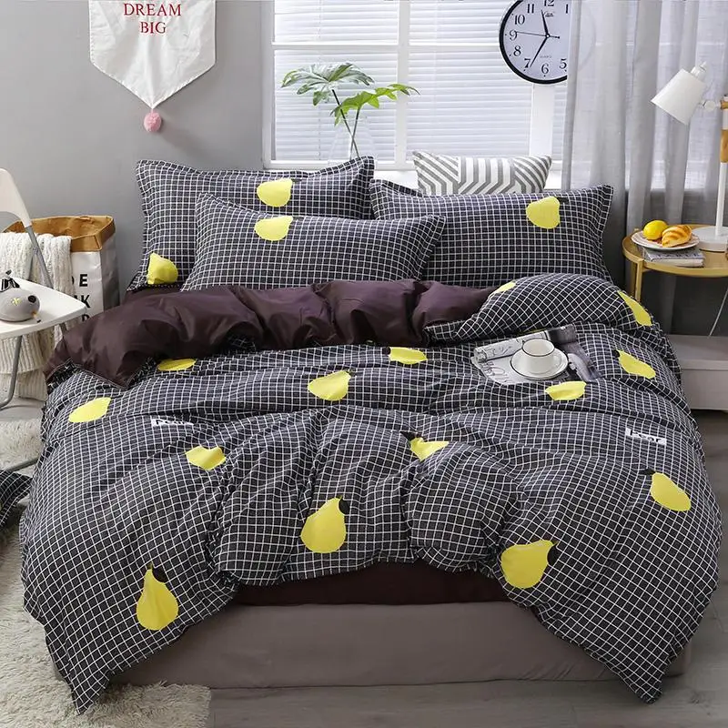 

Yellow Heart Pattern Aloe Cotton Duvet Cover & Flat Bed Sheet & Pillowcase Soft Skin-friendly Bedding Set Home Textile Wholesale