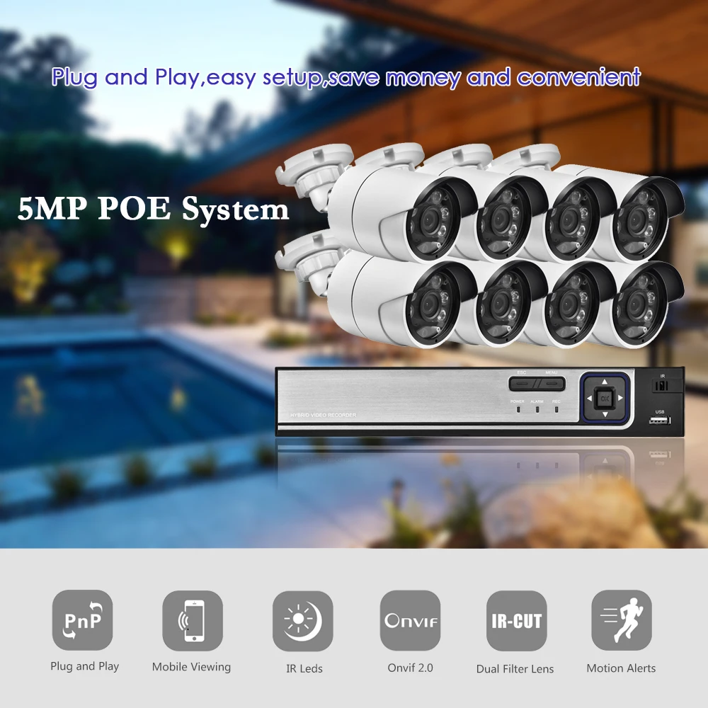 Gadinan H.265 8CH 5MP POE NVR комплект безопасности распознавание лица система видеонаблюдения Аудио AI 5MP IP камера Открытый P2P комплект видеонаблюдения
