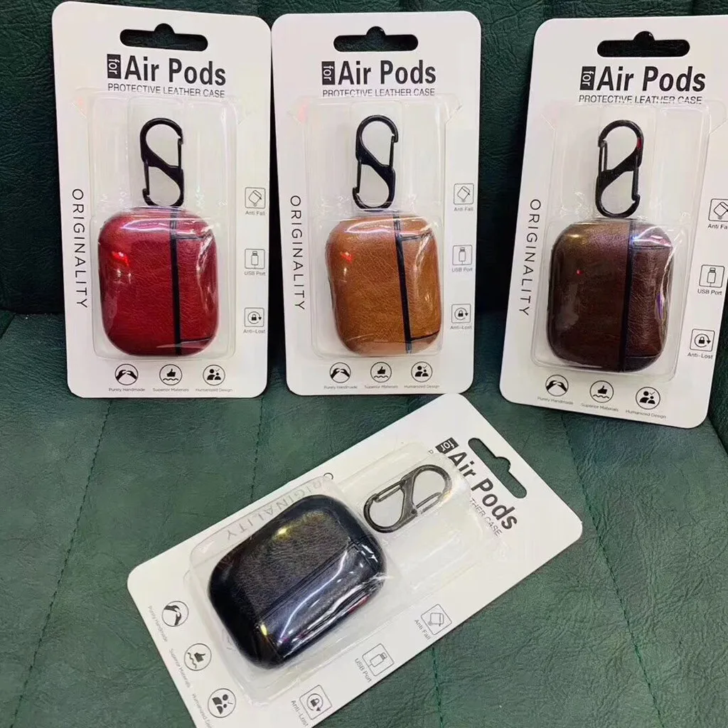 Беспроводной зарядный чехол для AirPods Pro 2019 кожаный защитный с кольцом держателем