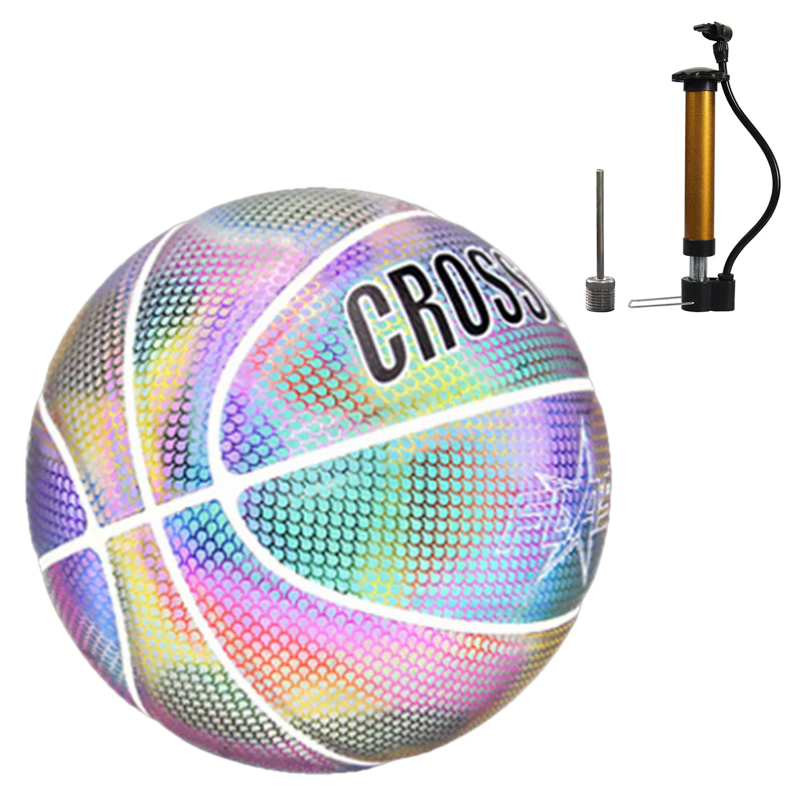 

Holographic No. 7 Glowing Reflective Basketball Ball With Needle And Pump Wearable Night Training Luminous Basket Balls Gifts