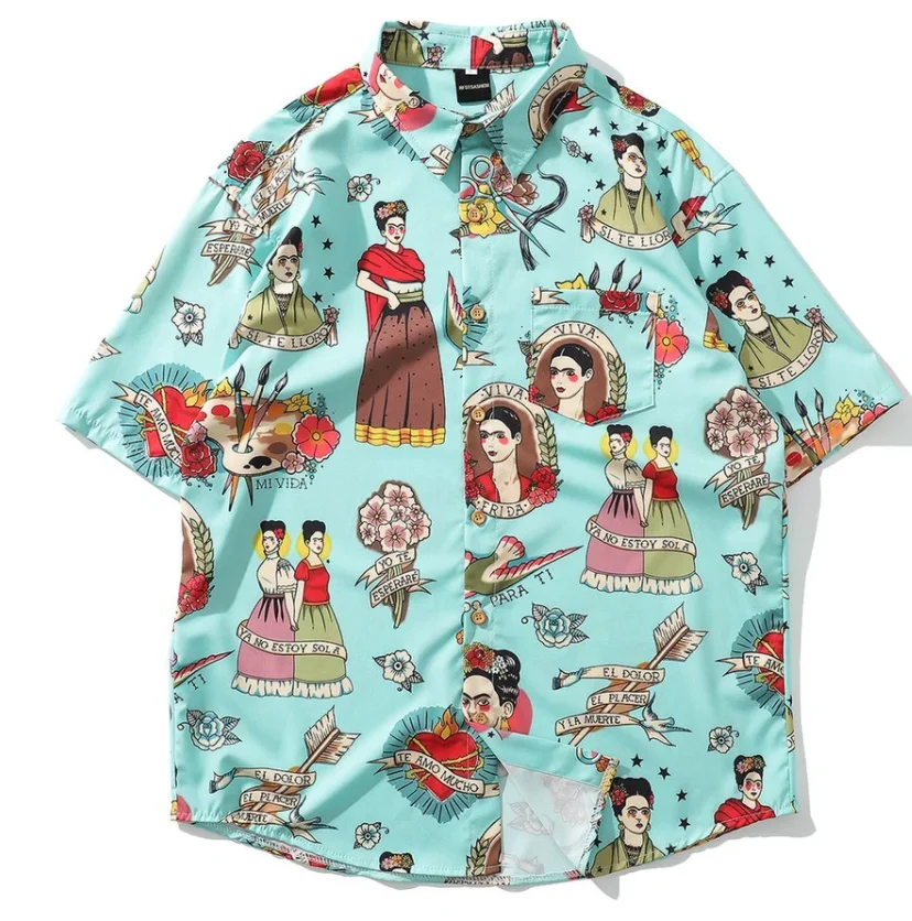 

PYJTRL Fashion Brand Hawaiian Flower Shirt Men's And Women's Summer Holiday Style Printed Short Sleeve