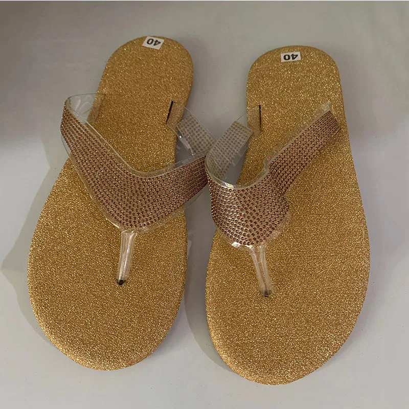 

Slippers Women Summer Beach Crystal Rhinestone Glittering Ladies Sandals Non-slip Beach Shoes Large Size 35-43 Women Slippers