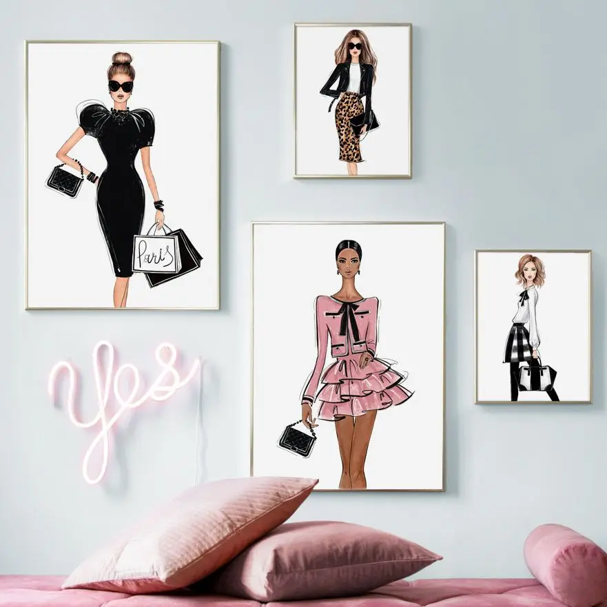 

Paris Sexy Girl Fashion Dress Wall Art Canvas Painting Nordic Posters And Prints Salon Decoration Wall Pictures For Living Room