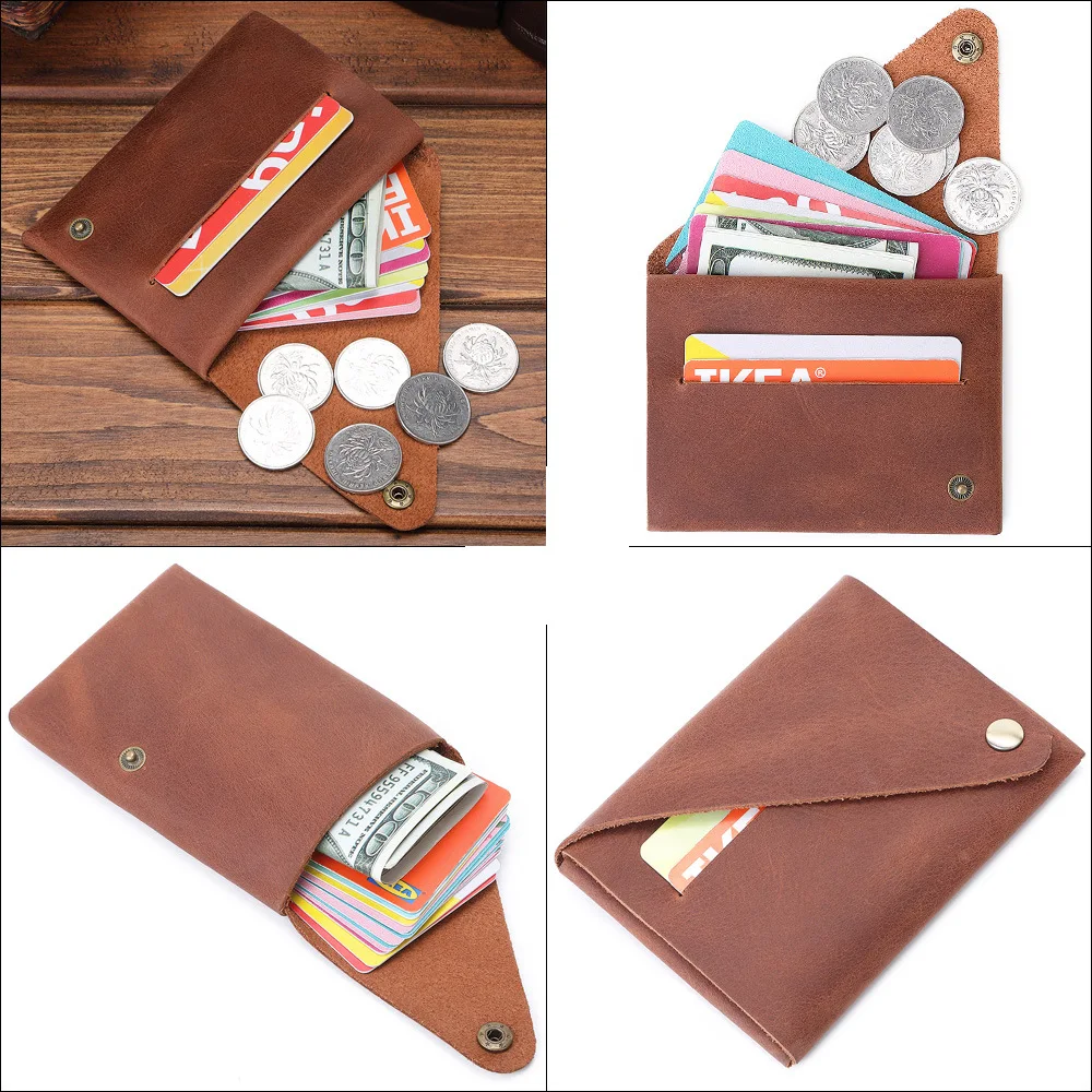 

Unisex wallet business card holder genuine cowhide leather coin pocket bus card Organizer purse bag men