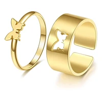 new trendy punk hiphop butterfly rings for women men gold silver color couple butterfly ring set trendy open rings party jewelry