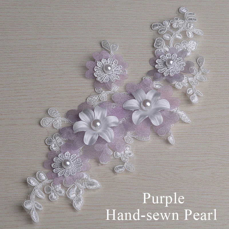 purple pearl 1 пара кружевная Лента 3d Кружевная аппликация в форме цветка для свадебного платья и декольте Воротник Шитье в заплатках отделка многоцветный - Цвет: purple pearl