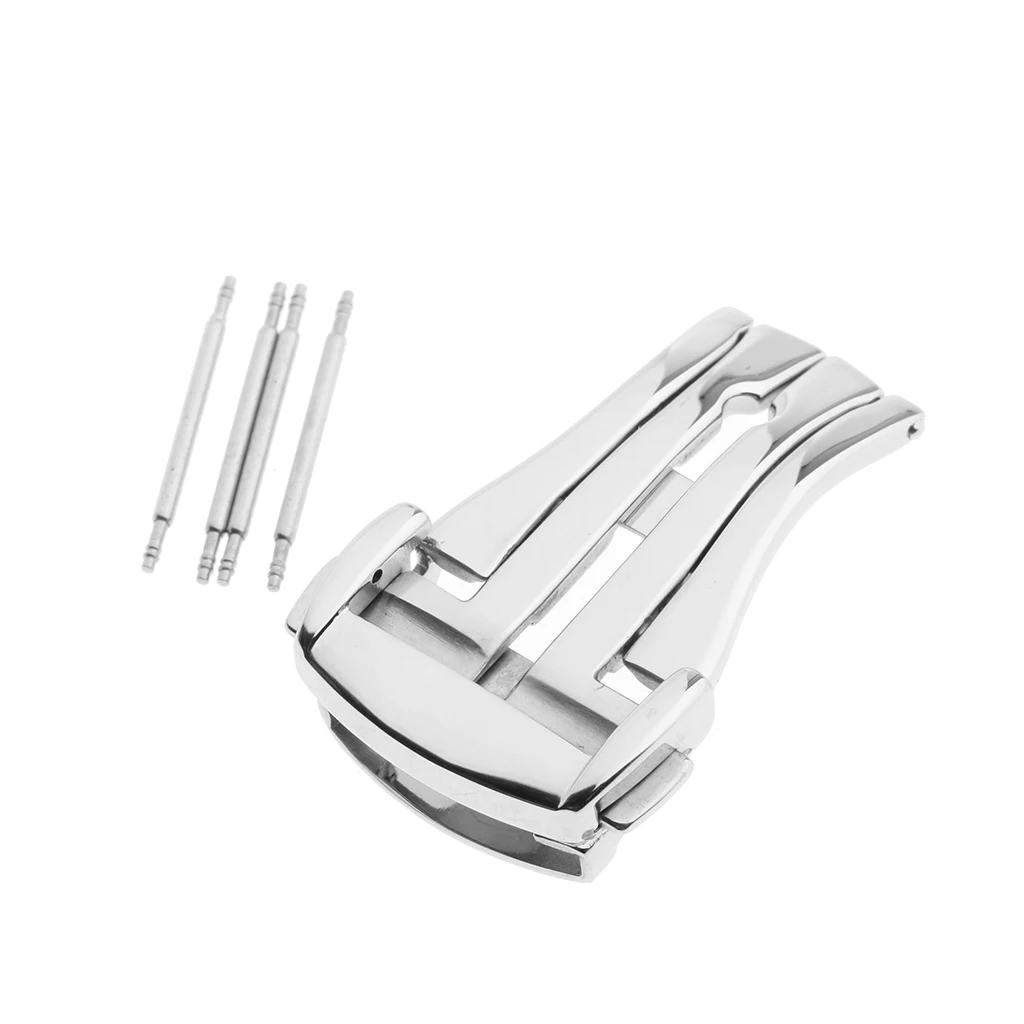 

18mm Silver Steel Butterfly Push Button Deployment Watch Band Buckle Clasps