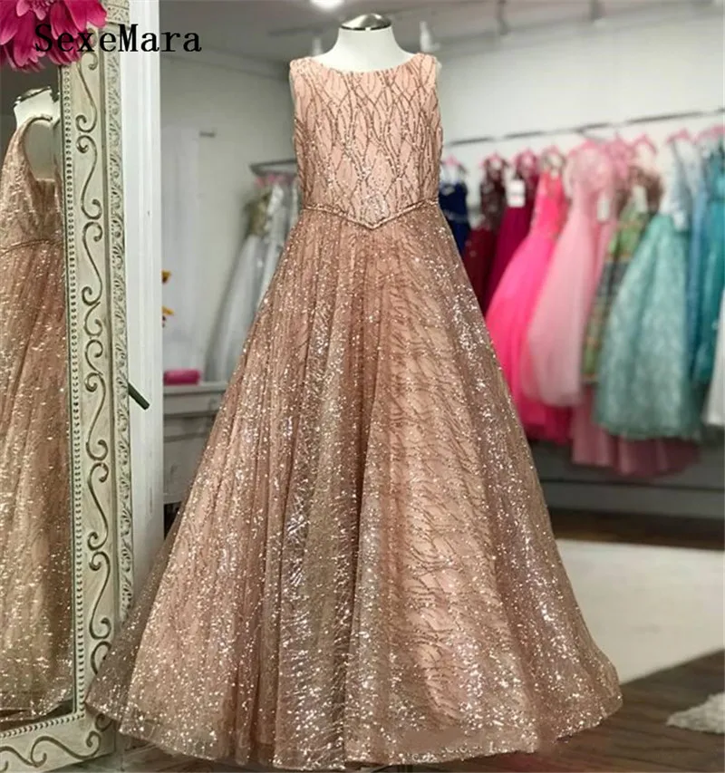 

Sparkling Glitter Tulle Pageant Dresses for Girls Bling Bling Little Girl Birthday Party Gown Rose Pink Silver White