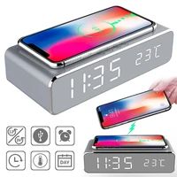 Multi-Function Wireless Charger Led Electric Alarm Clock Digital Thermometer Desktop Mirror Alarm Clock Mobile Phone Charging