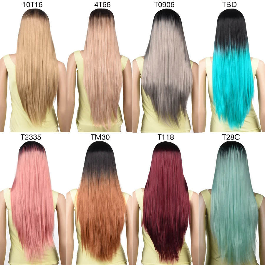 TOMO 70 см длинные прямые Ombre синтетический парик для женщин Косплей натуральный парик Розовый Красный Зеленый Блондин Коричневый Серый термостойкие волосы