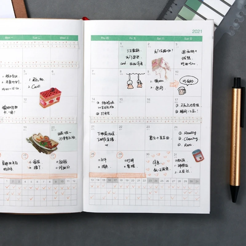 

2021 Planner Organizer A5 Agenda Journal Notebook Diary Notepad Weekly Monthly Note Book with Pen