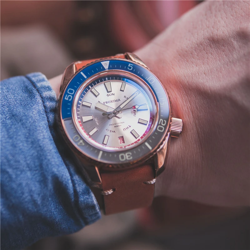 Proxima Sapphire Crystal Men Watches 2020 Luxury Brand Automatic CUSN8 Bronze White Dial Diver Wristwatch Mechanical Sport Clock | Наручные