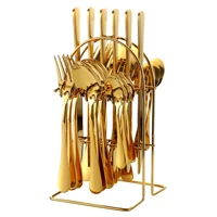24 piece cutlery set stainless steel cutlery knife fork and spoon 4 piece 6 person gift box hanger gold spoon and fork set