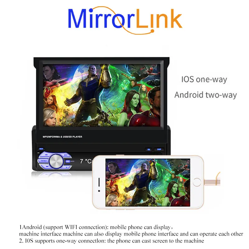 7 ''для Android/IOS устройства 1 Din MP5 плеер стерео gps навигация Bluetooth Wifi Carplay Зеркало