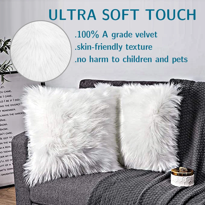 Длинная пушистая наволочка мягкая удобная плюшевая для диванной подушки