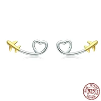 925 sterling silver earring jewelry hollow heart plane stud earrings birthday gift for women silver 925 jewelry
