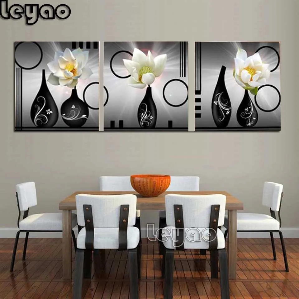 

Modern White Flower Lily Peony Diamond embroidery Sale 5d diy diamond painting full Square Round drill mosaic picture 3 piece,