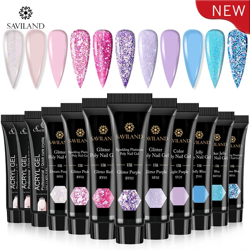 

Saviland цветной полигель для наращивания ногтей, блестящий акриловый гель для ногтей, УФ-гель для наращивания, Желейный Гель-лак для маникюра