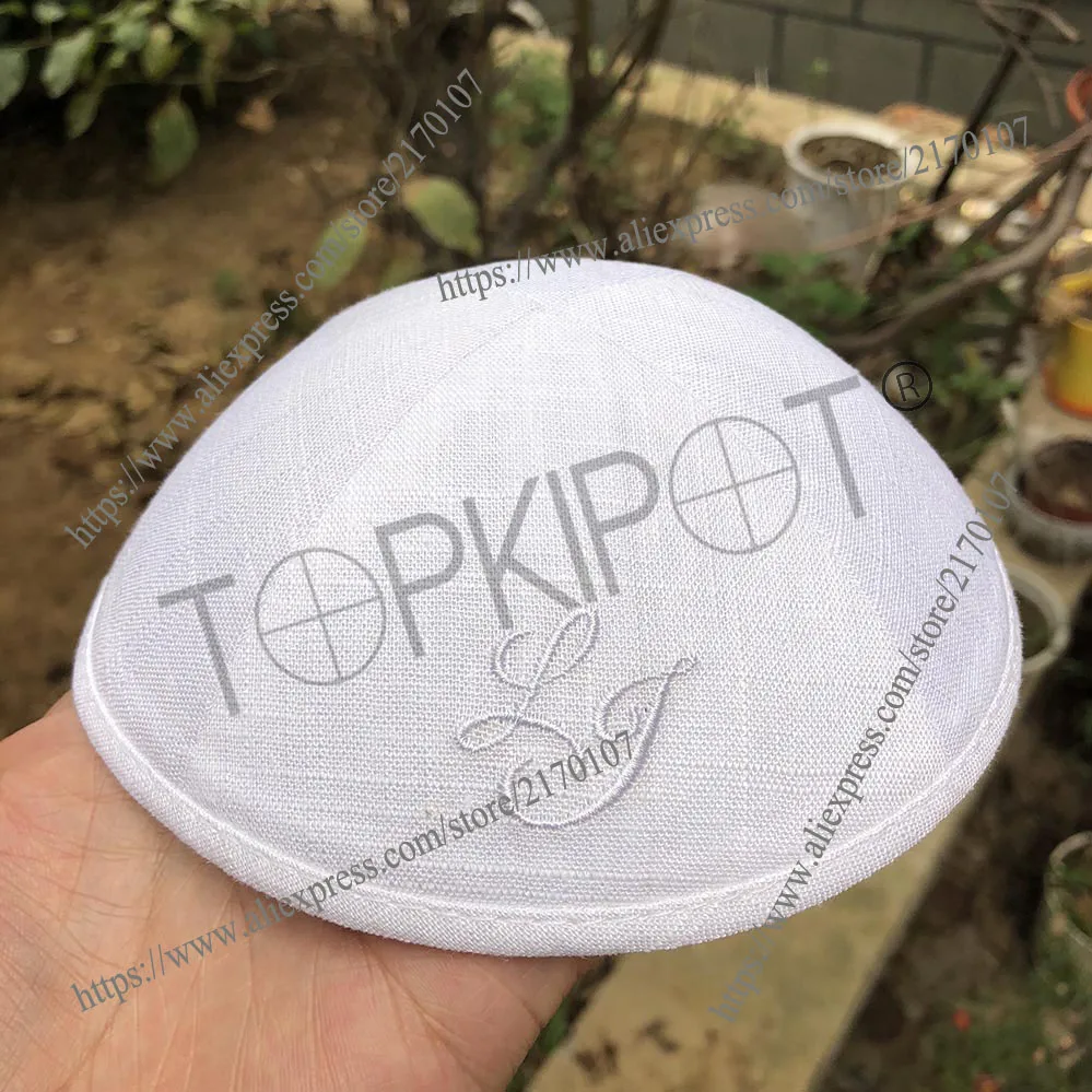 Белый льняной kippot Kipot Kippah с серебристо серой вышивкой для свадьбы|Мусульманская