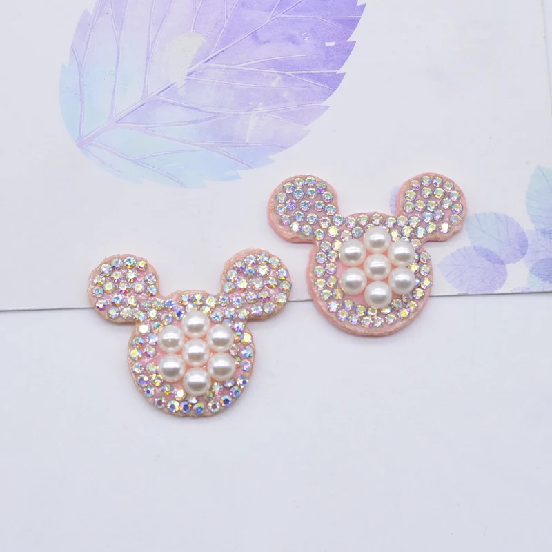 

10Pcs/lots Pink & White Mouse Head Pearl Patch Cartoon Bear Craft Material Hairclip Pin Rhinestone Applique Sew-on DIY Accessory