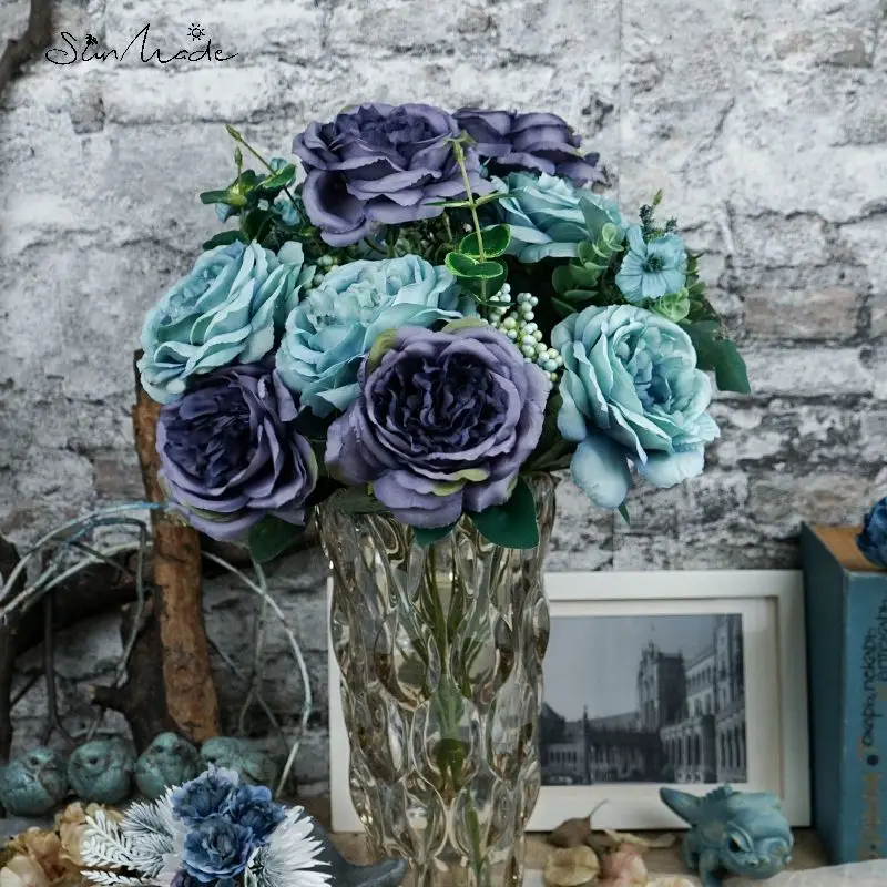 SunMade 12 головок Роскошные Большие розы искусственные украшения для дома Свадебные