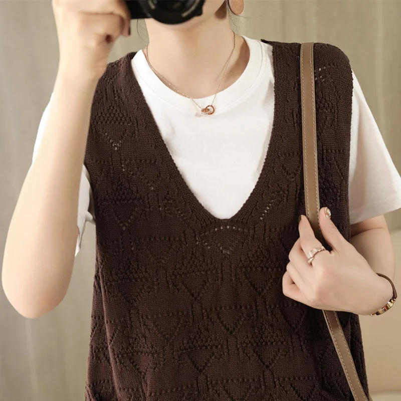 

Waistcoat vest jacket short female 2021 new spring and autumn wear all-match waistcoat loose V-neck knitted waistcoat sleeveless