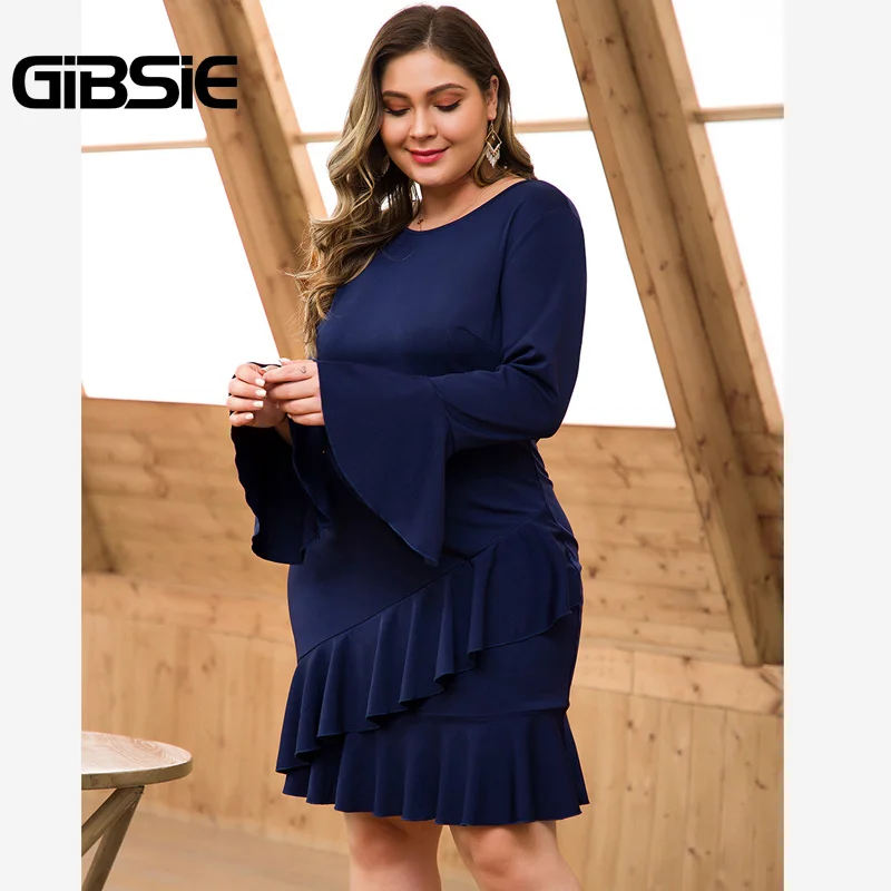 GIBSIE размера плюс элегантное офисное женское плиссированное мини платье весна