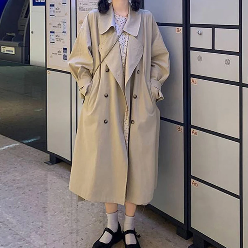 Женский Длинный Тренч цвета хаки Повседневная модная простая Классическая