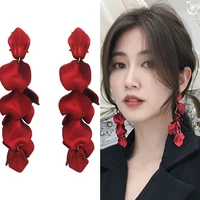 new fashion trend trend long rose petal tassel earrings ladies retro exaggerated party flower earrings