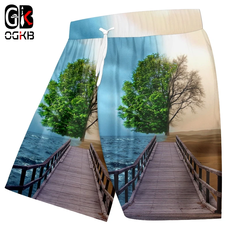 

OGKB Unisex Cool Beach Shorts Print Marine Desert Tree 3D Board Bebermuda Shorts For Men's High Waist Elastic Boxers Trousers