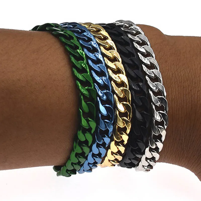 

5 Colors Women Men Curb Cuban Link Chain Bracelet Punk Bangle Heavy Metal Steampunk Bracelets Friend Jewelry Gift 7-10"