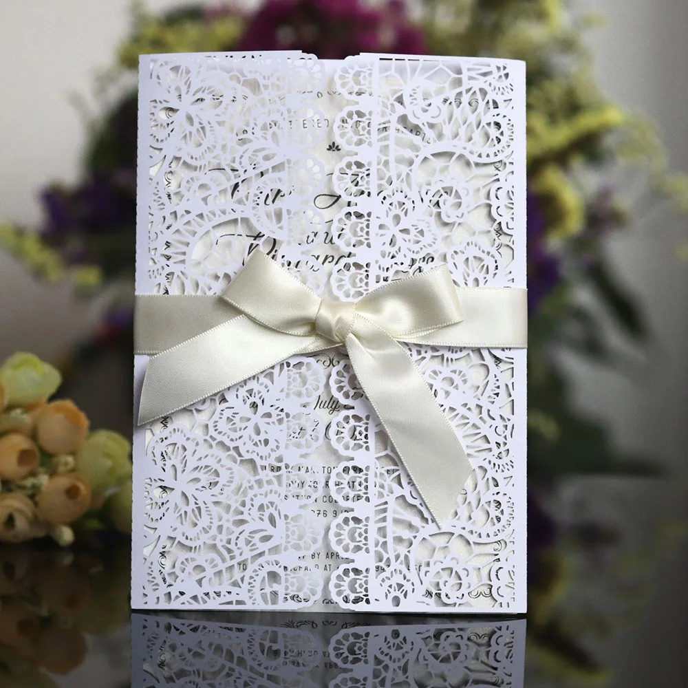 10 шт. элегантные роскошные цветочные лазерные свадебные бумажные с ленточным