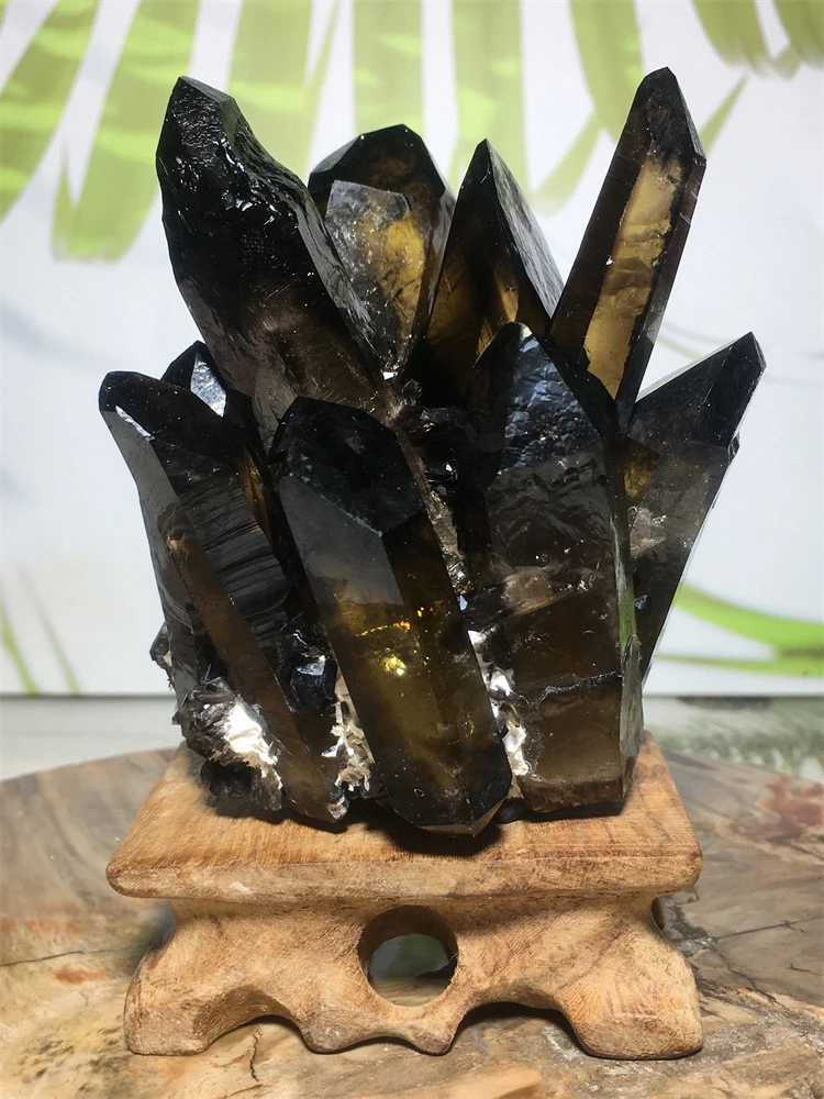 

Smoky Quartz Natural Phantom Point Crystal Cluster Feng Shui Healing Black Gemstone Freeform Sample Ornament For Home Decoration