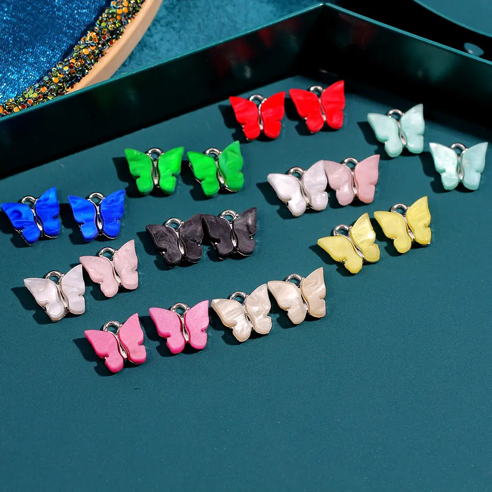 JJFOUCS 10 шт./компл. смешанные цвета бабочки Милые Акриловые DIY животные кулон ручной