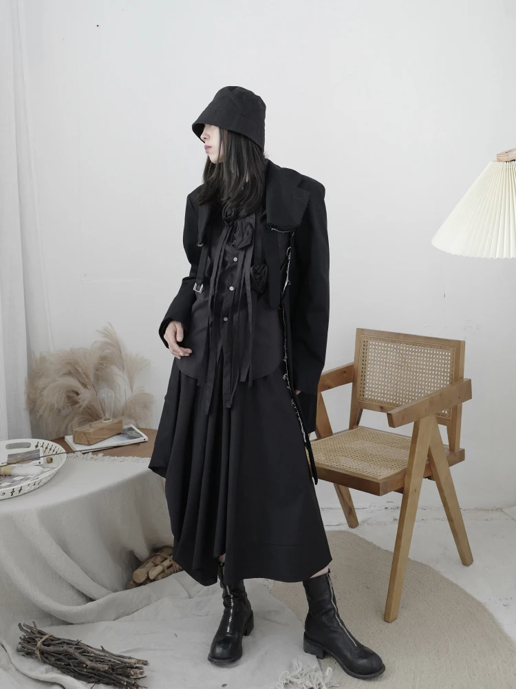 Черно-белая рубашка в стиле Ямамото Асимметричная с цветочным принтом для